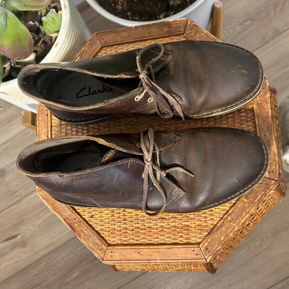 Brown leather clarks desert boots men's 9.5 chukka flat tie up boot - Picture 6 of 8